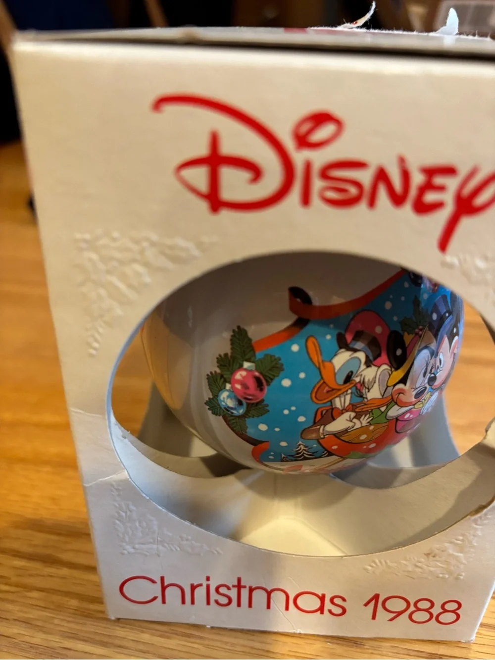 Schmid Disney “Warm Winter Ride” Glass Ball Ornament Vintage Christmas 1988